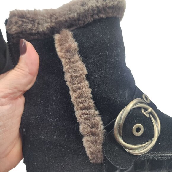 Stuart Weitzman Suede Leather Fur Lined Wedge Boots Black Women's 5 - Picture 7 of 12